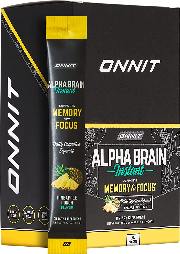 ONNIT Alpha Brain Instant - Pineapple Punch Flavor - Nootropic Brain Booster Memory Supplement - Brain Support for Focus, Energy & Clarity - Alpha GPC Choline, Cats Claw, L-Theanine, Bacopa - 30Ct