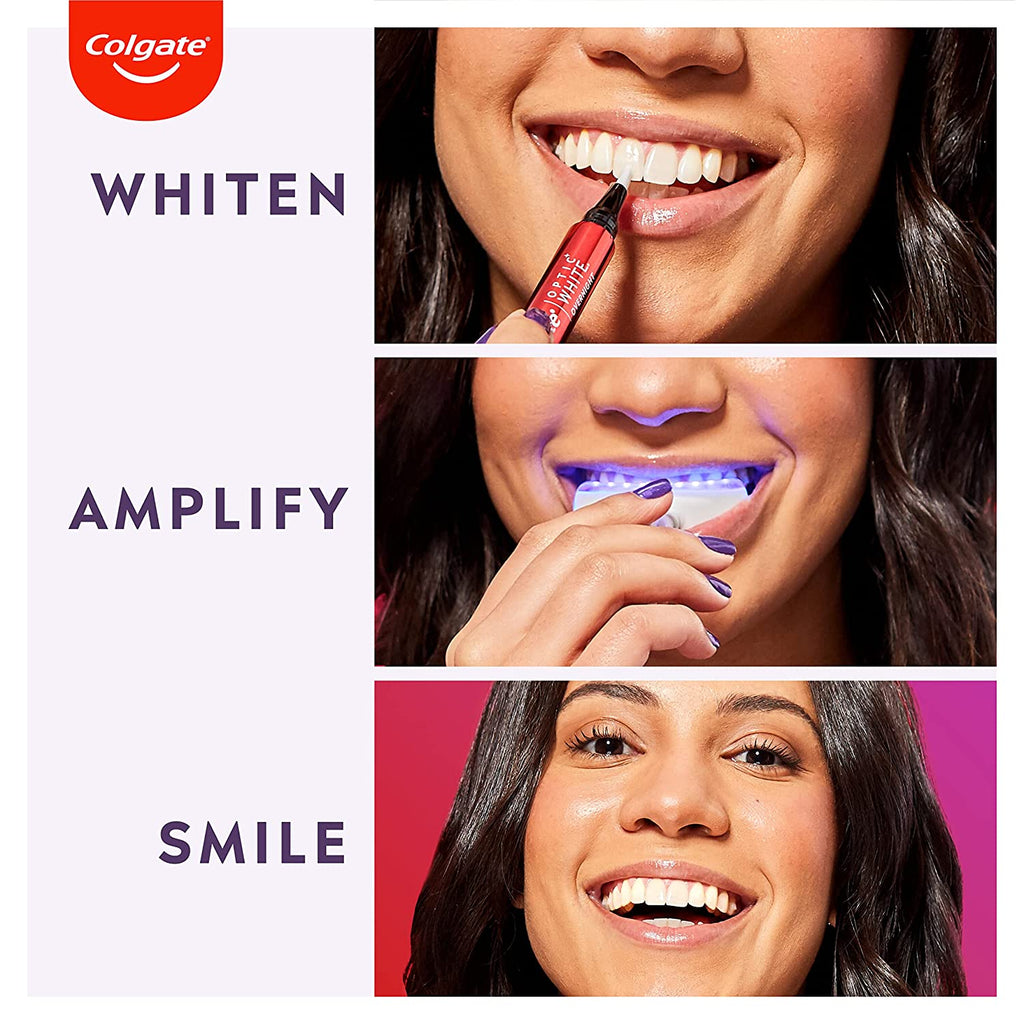 "Get a Brighter Smile with Colgate Optic White Comfortfit Teeth Whitening Kit - Includes LED Light, Whitening Pen, and Smartphone Compatibility!"