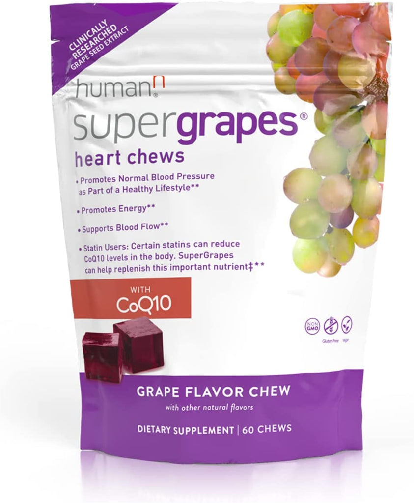 Humann Supergrapes Chews Supplement – with 100Mg Coq10 – from the Makers of Superbeets - Grape Flavor Chew, 60 Count