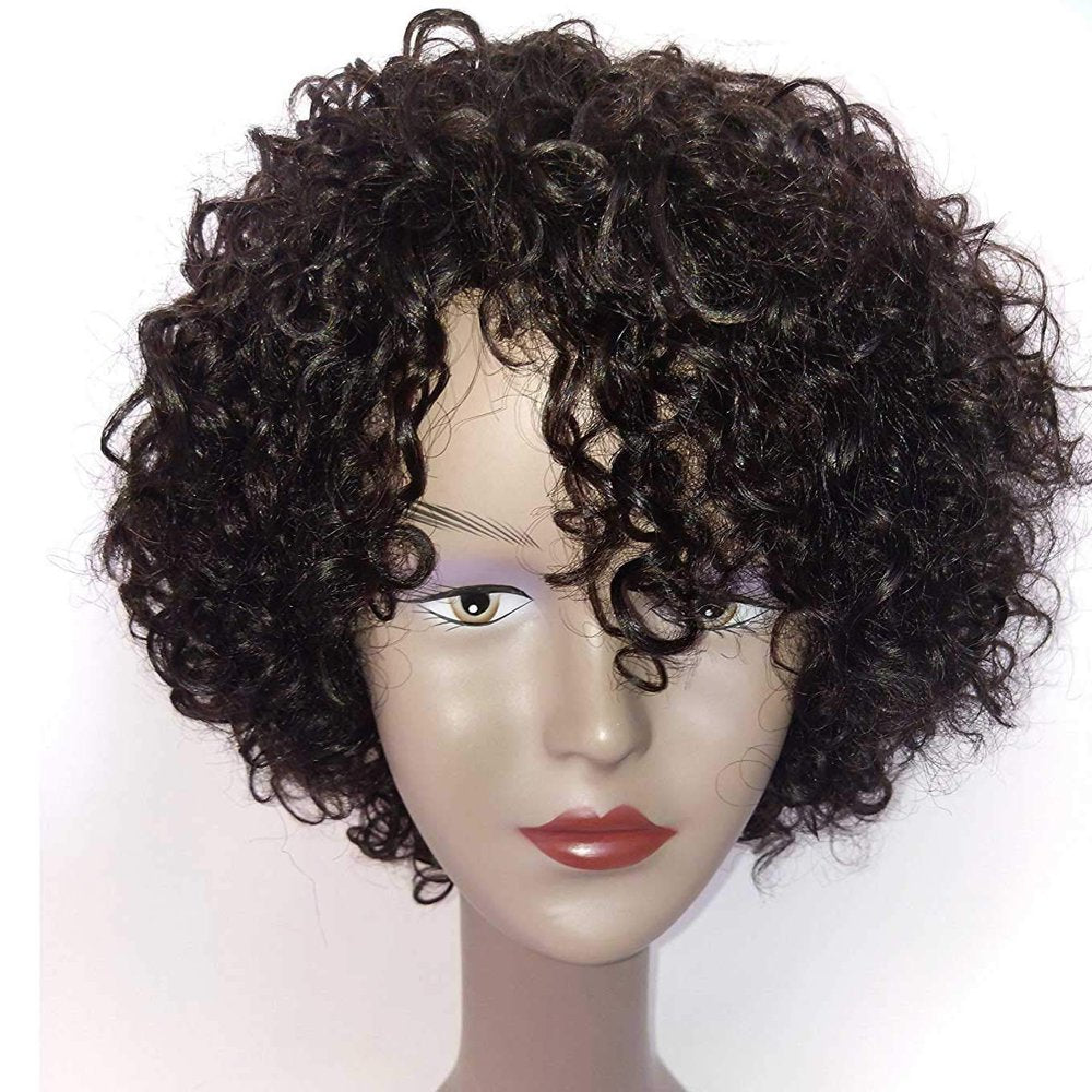 Human Hair Wigs 10 Inch Short Kinky Curly Brazilian Wigs for Black Women Short Wigs No Lace Front Natural Color