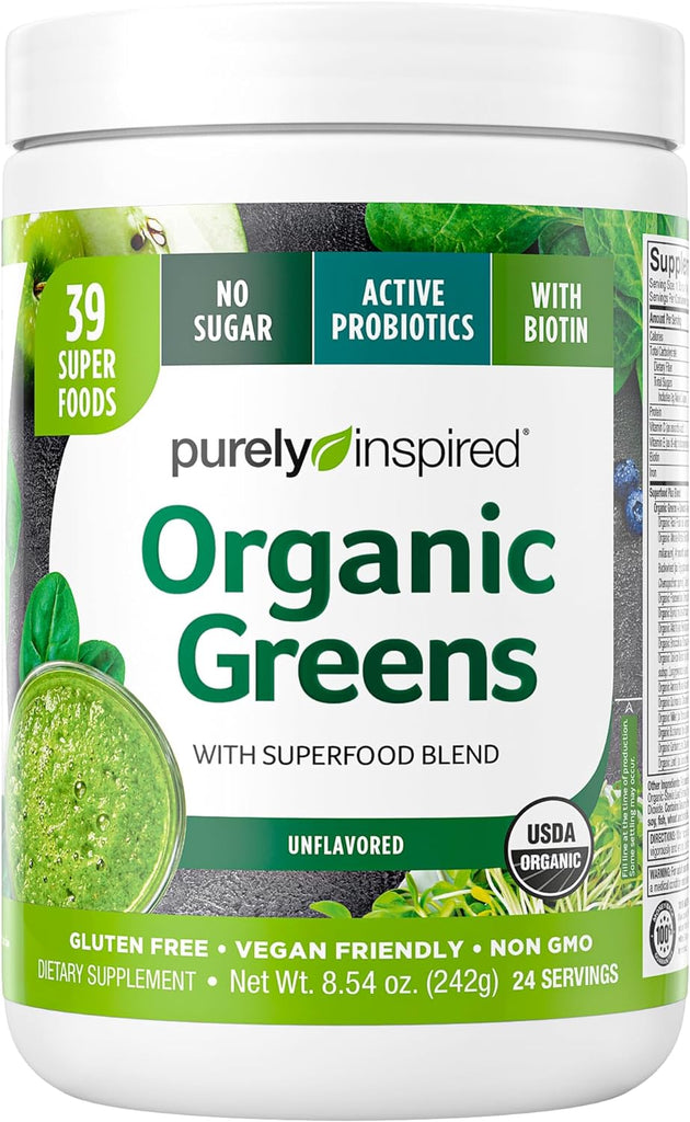 "Purely Inspired Organic Greens Powder Superfood - Boost Your Health with this Unflavored Smoothie Mix - 24 Servings, 8.54 Ounce"