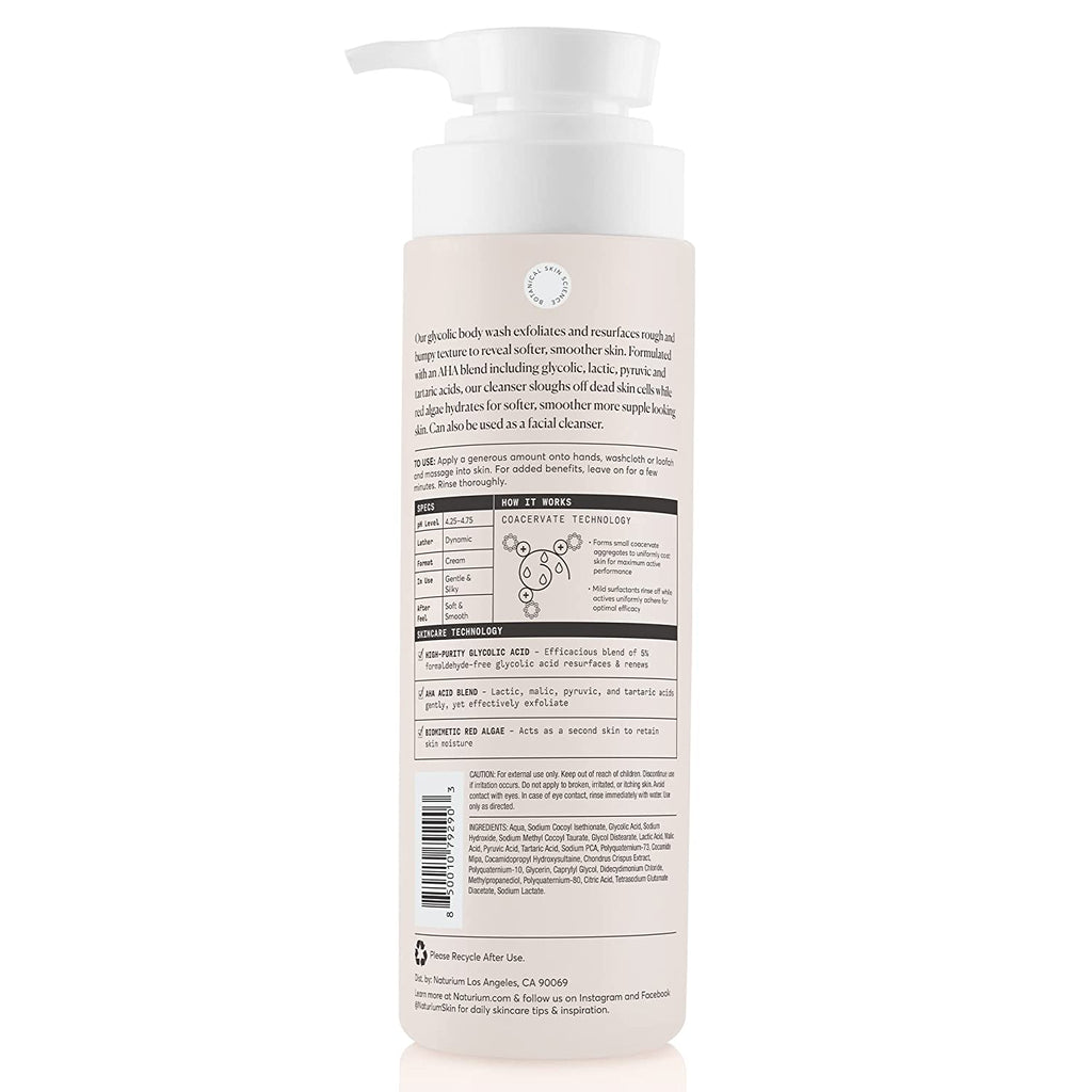Naturium the Smoother Glycolic Acid Exfoliating Body Wash, Soft & Smoothing Cleanser, 16.9 Oz