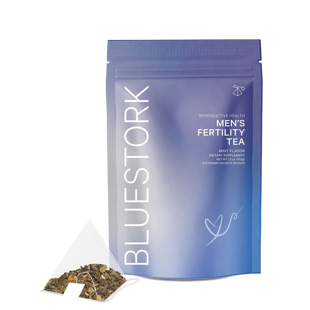 Blue Stork Fertility Tea: Male Mint Fertility Tea, for Sperm Production, Reproductive Health, More. USDA Organic Tea in Biodegradable Sachets, 30 Cups (15 Pyramid Sachets)