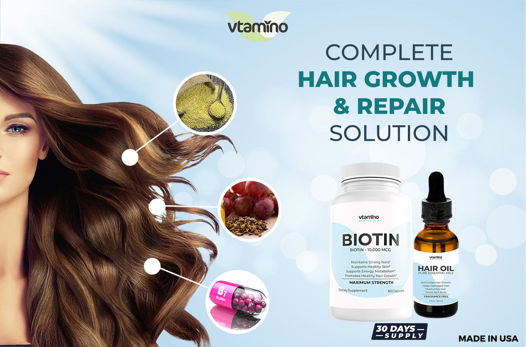 vtamino Hair Growth Regimen of 3 Pieces – Stimulate Hair Growth, Stop Hair Loss & Repair Damaged Hair