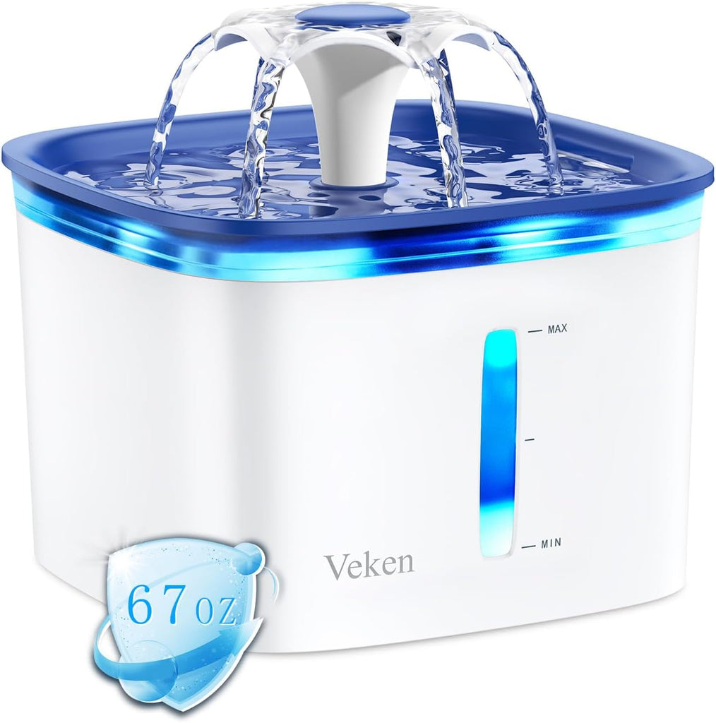 Veken 95Oz/2.8L Pet Fountain, Automatic Cat Water Fountain Dog Water Dispenser with Smart Pump for Cats, Dogs, Multiple Pets (Grey, Plastic)