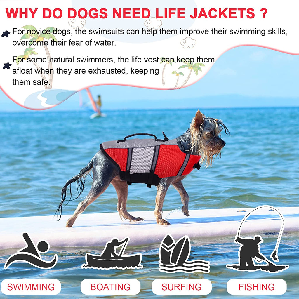 Dog Life Jackets for Medium Dogs, Dog Life Vest for Swimming Boating Kayaking, Reflective Dog Floatation Vest for Pool, Dog Lake Floats Water Vest Swim Vest, Bulldog Lifejackets Lifevest, Red, M