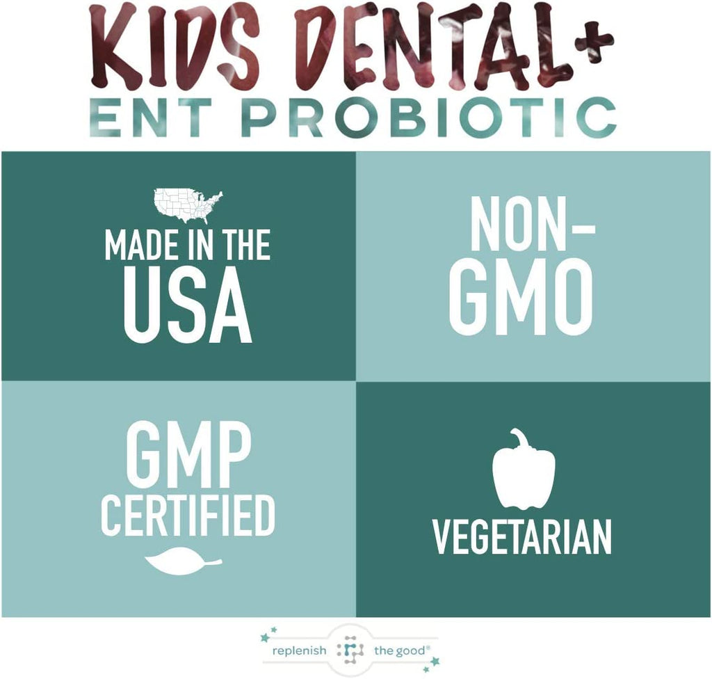 Replenish the Good Kids Dental & ENT Vegan Probiotics W/Blis K12 | Promotes Healthy Teeth & Gums | Supports Ears, Nose & Throat Health | 60 Sugar-Free Chewable Tablets (Cherry Pomegranate Flavor)
