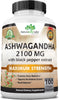 Organic Ashwagandha 2,100 Mg - 100 Vegan Capsules Pure Organic Ashwagandha Powder and Root Extract - Stress Relief, Mood Enhancer, Immune & Thyroid Support