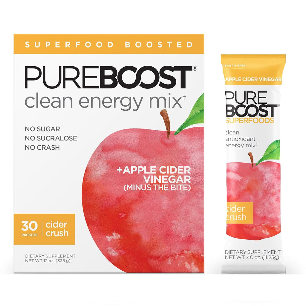 Pureboost Superfoods Clean Energy Drink Mix with B12, 7 Organic Red Superfoods and Vitamins. Naturally Flavored with Super Beets, Hibiscus, Pomegranate. No Sugar. No Sucralose. (30 Count, Red Burst)
