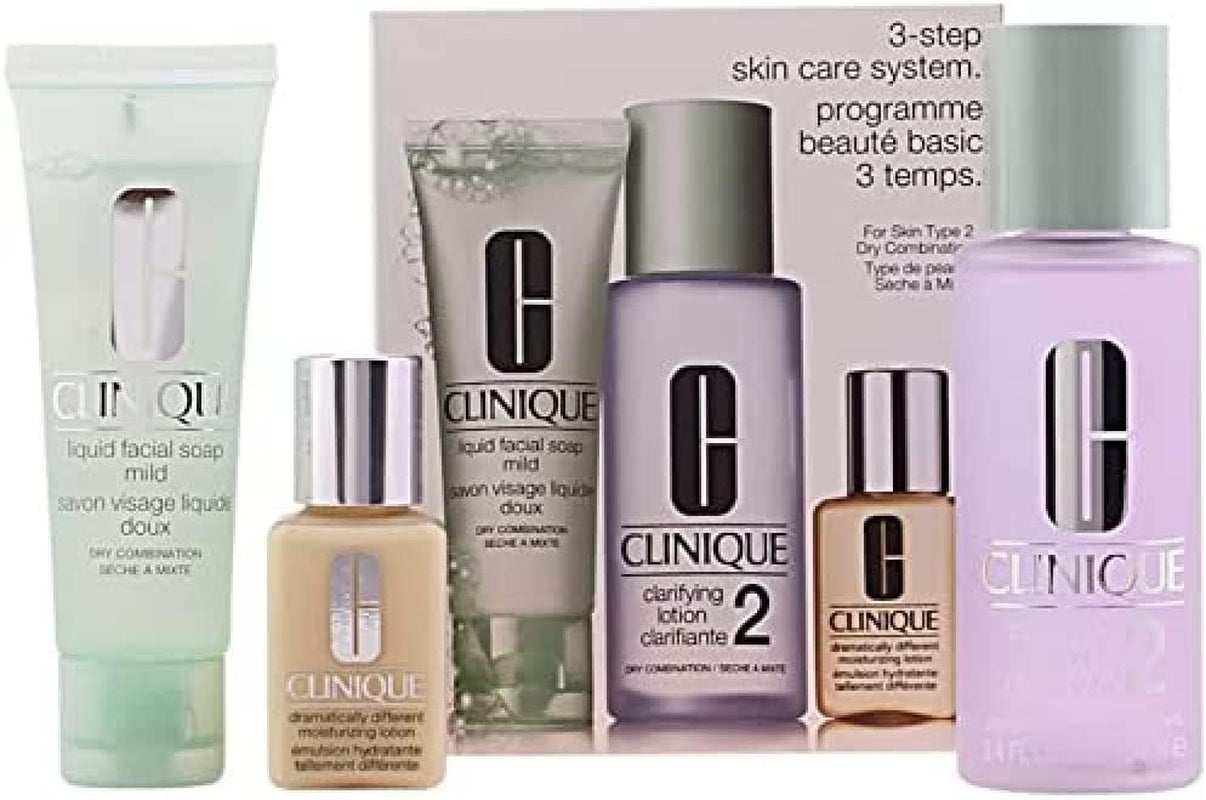 Clinique 3-Step Skin Care System 3 Piece Set for Women, Skin Type 2 Dry Combination