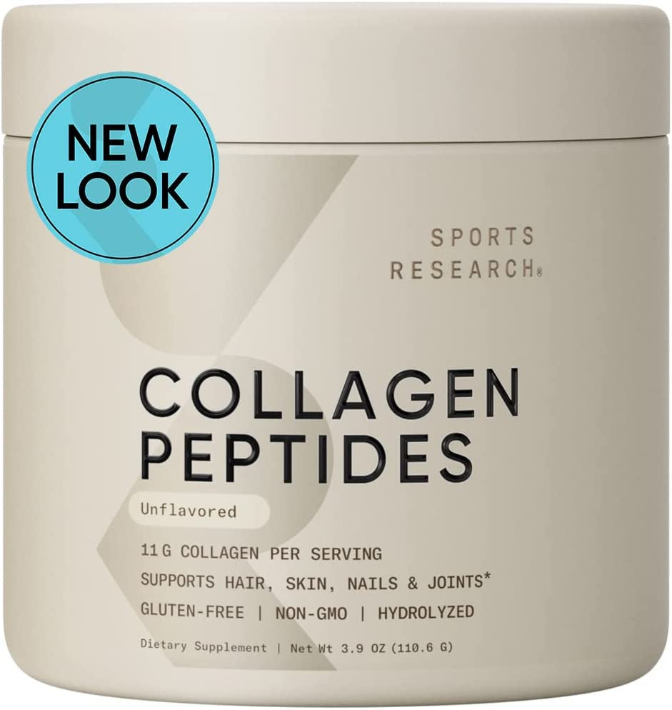 Sports Research Collagen Peptides - Hydrolyzed Type 1 & 3 Collagen Powder Protein Supplement for Healthy Skin, Nails, Bones & Joints - Easy Mixing Vital Nutrients & Proteins, Collagen for Women & Men