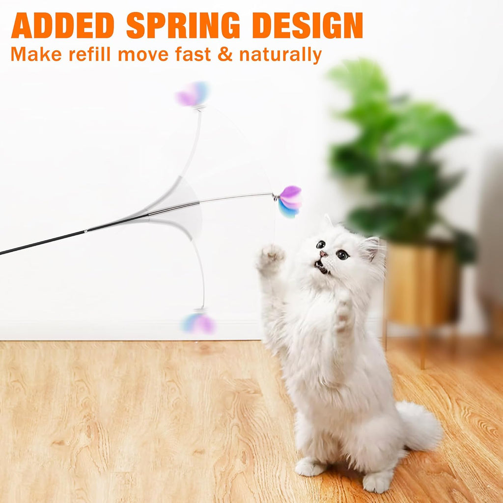 JXFUKAL 2023 Latest Cat Toys, 2 in 1 Spring Cat Wand Toy with 2PCS Ultra-Long Cat Teaser, 4PCS Spring Steel Wire & 5PCS Feather Refills for Kitty Kitten Indoor Cats Cat Accessories
