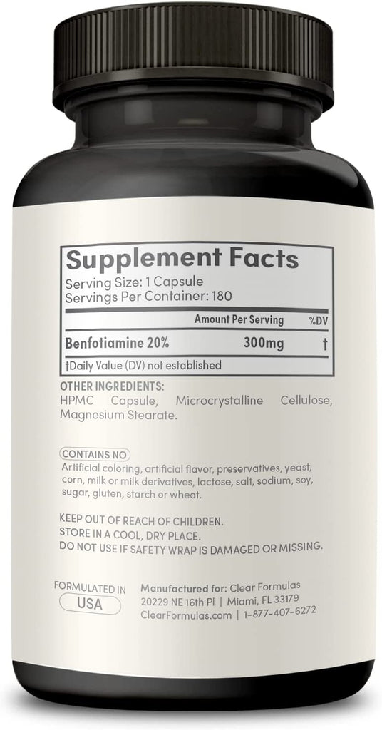 Clearformulas Benfotiamine 300Mg 180 Veggie Caps (Non-Gmo, Vegan & Gluten-Free)