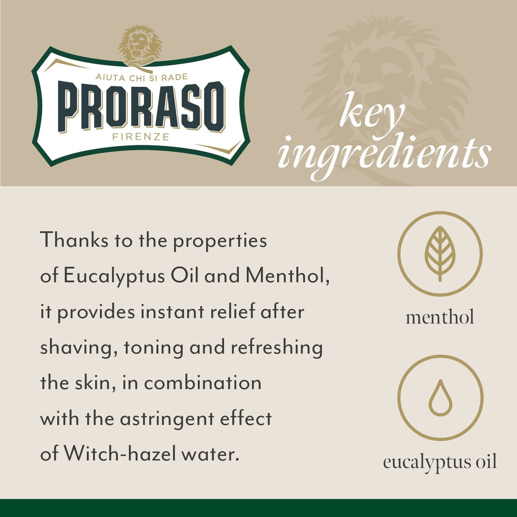 Proraso after Shave Lotion for Men - Refreshing and Toning with Menthol and Eucalyptus Oil, 3.4 Fl Oz (Pack of 1)