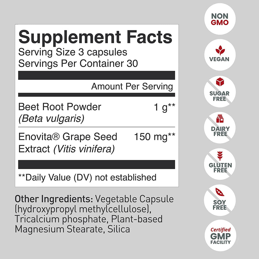 Humann Superbeets Beet Root Capsules Quick Release 1000Mg - Supports Nitric Oxide Production, Supports Blood Pressure – Clinically Studied Antioxidants – 90 Count Non-Gmo Beet Root Powder Capsules