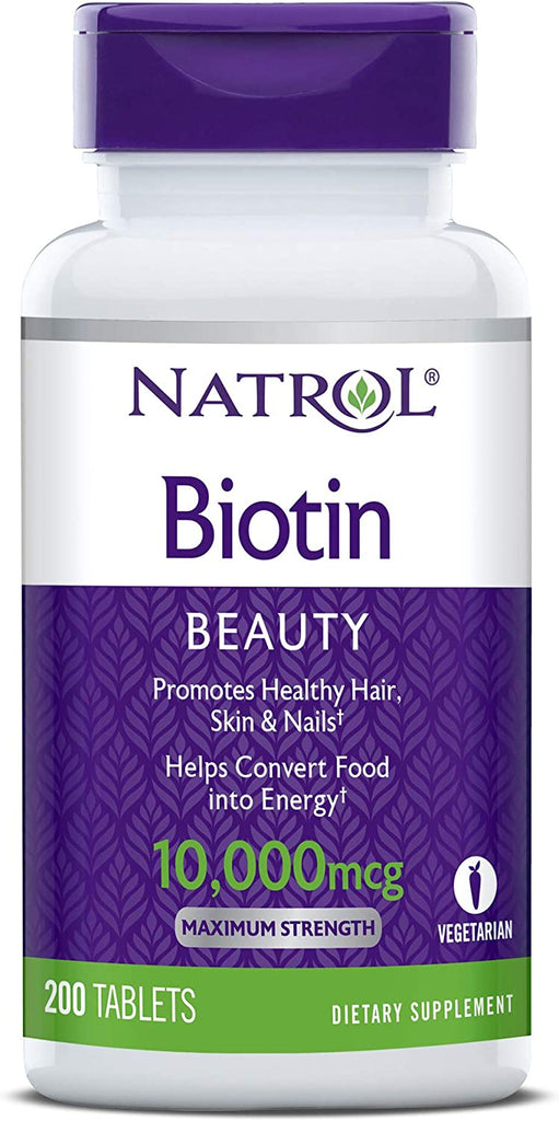 Natrol Biotin Beauty Tablets, Promotes Healthy Hair, Skin and Nails, Helps Support Energy Metabolism, Helps Convert Food into Energy, Maximum Strength, 10, 000Mcg, 200Count