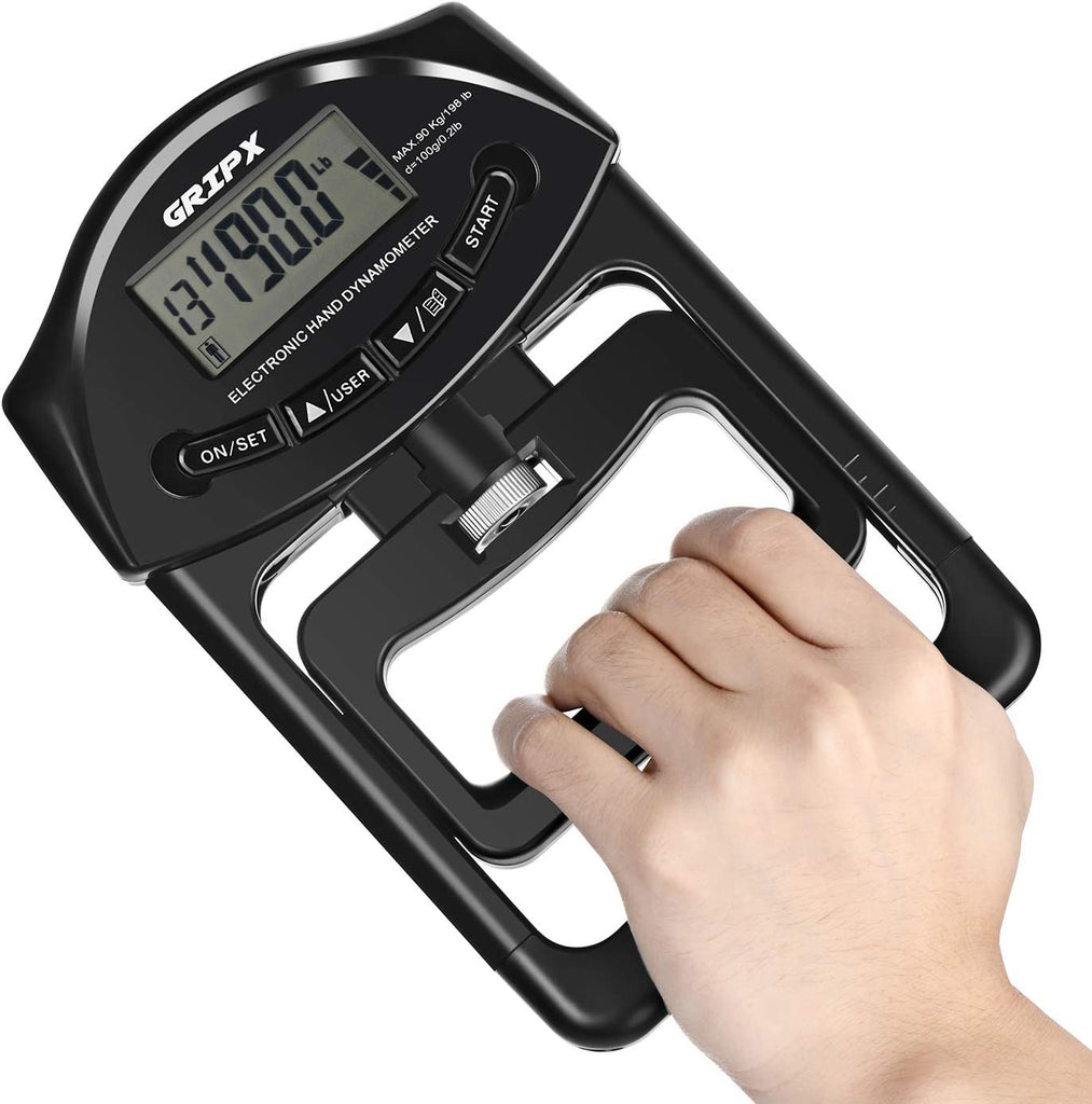 GRIPX Digital Hand Dynamometer Grip Strength Measurement Meter Auto Capturing Electronic Hand Grip Power 198Lbs / 90Kgs
