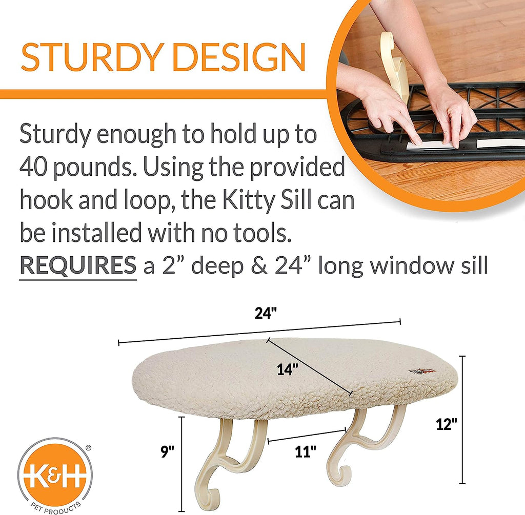 K&H Pet Products Kitty Sill Window Sill Cat Perch, Cat Window Perch for Large Cats, Cat Window Seat, Cat Shelf for Window Sill, Window Cat Bed, Cat Perch W/ Washable Cover – Fleece Unheated