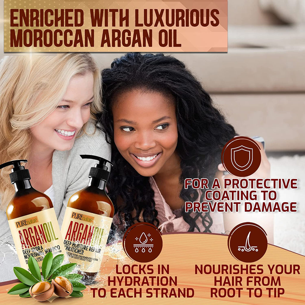 Argan Oil Shampoo and Conditioner Set - Moisturizing Sulfate Free Moroccan Care with Keratin - for Curly, Straight, Dry and Damaged Hair - Hydrating, anti Frizz Salon Technology