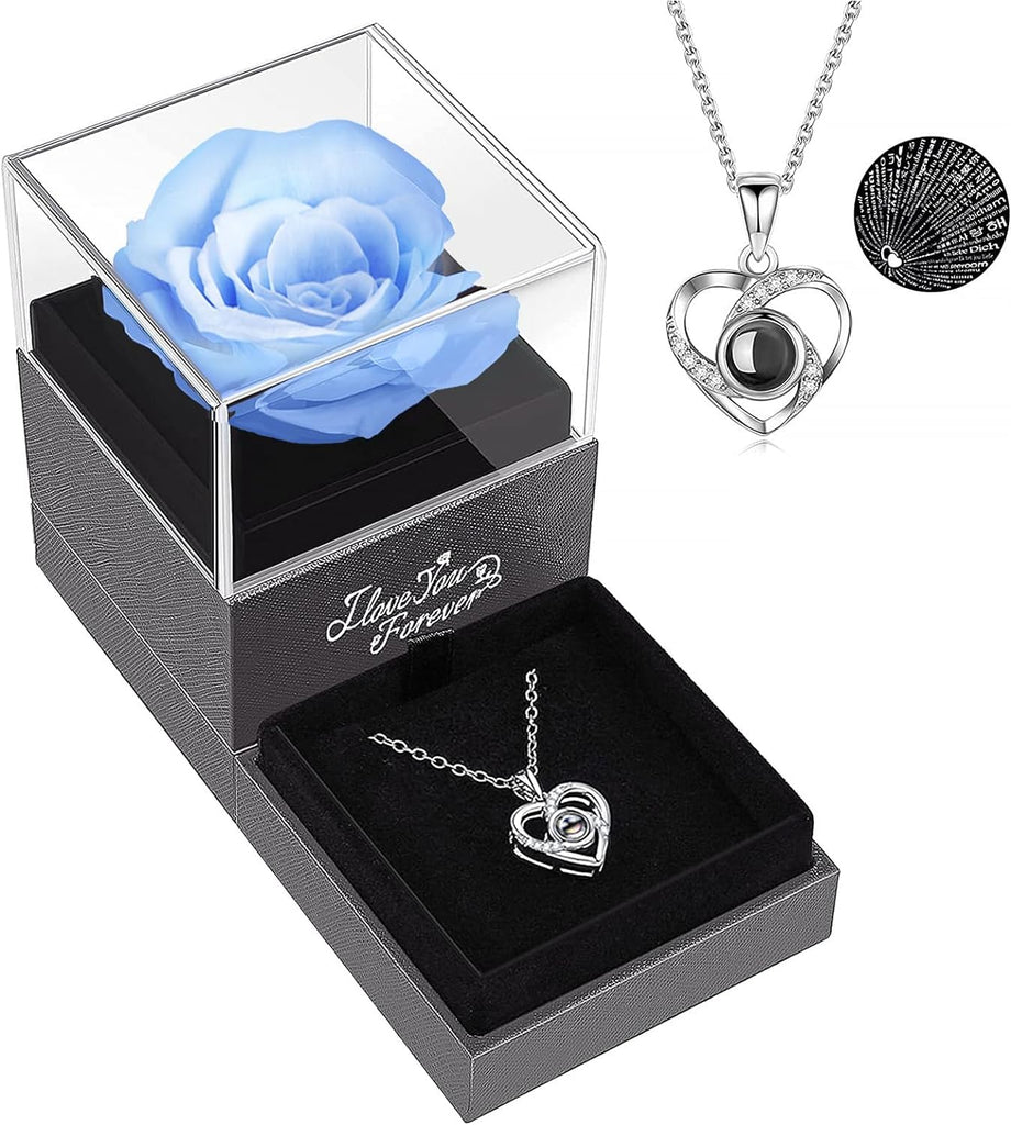 "Enchanting Eternal Rose Gift Set with I Love You Necklace - Perfect for Christmas, Valentine's Day, and Special Occasions - Show your Love to Women, Mom, Wife, and Girlfriend with this Exquisite Preserved Red Rose"