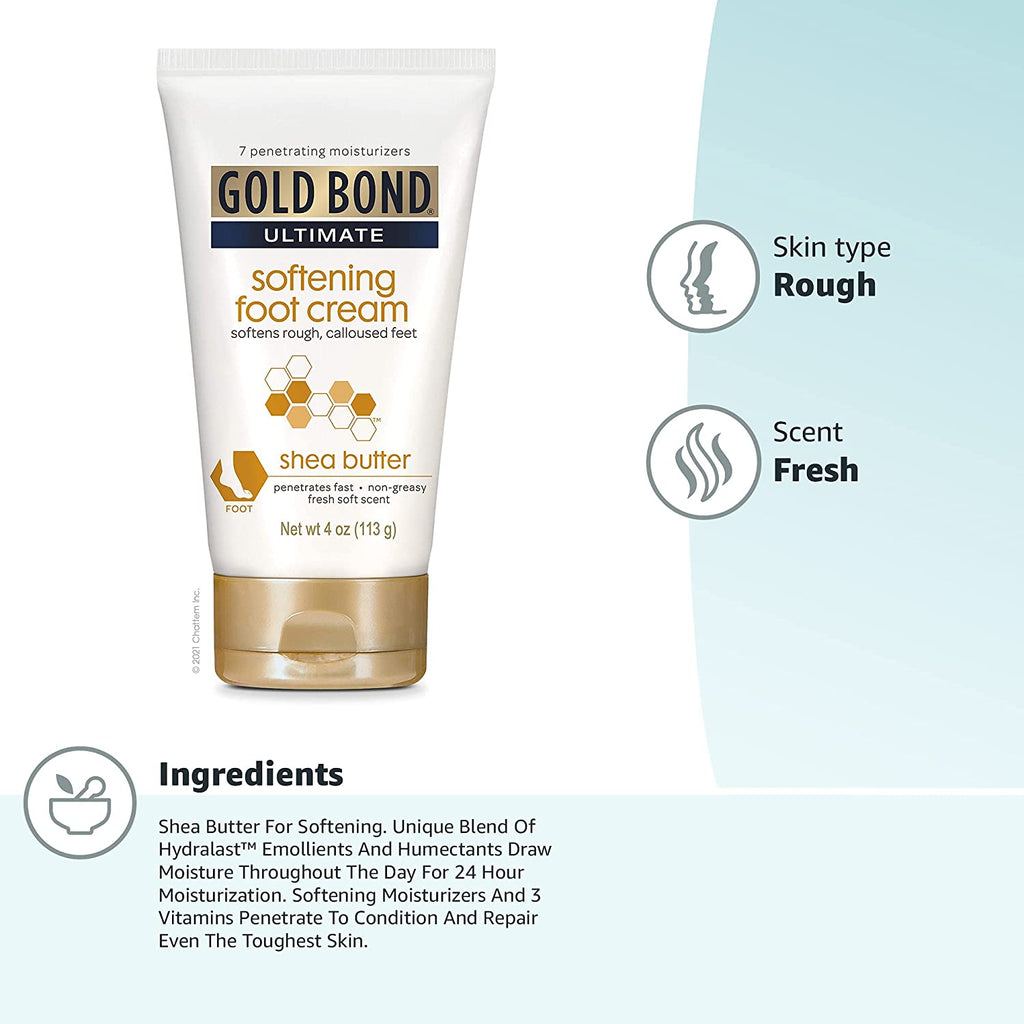 Gold Bond Softening Foot Cream, 4 Oz., with Shea Butter to Soften Rough & Dry Feet