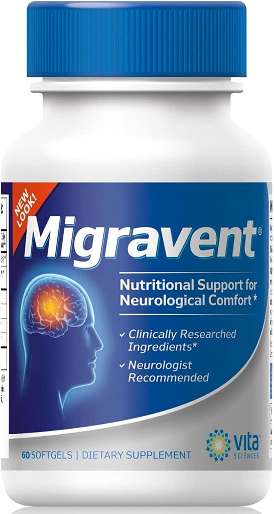 Vita Sciences Migravent Migraine Relief Supplement W/Vitamin B2, Riboflavin, Magnesium, Coenzyme Coq10, Pa-Free Butterbur, Bioperine, Premium Herbal Extracts 60 Count