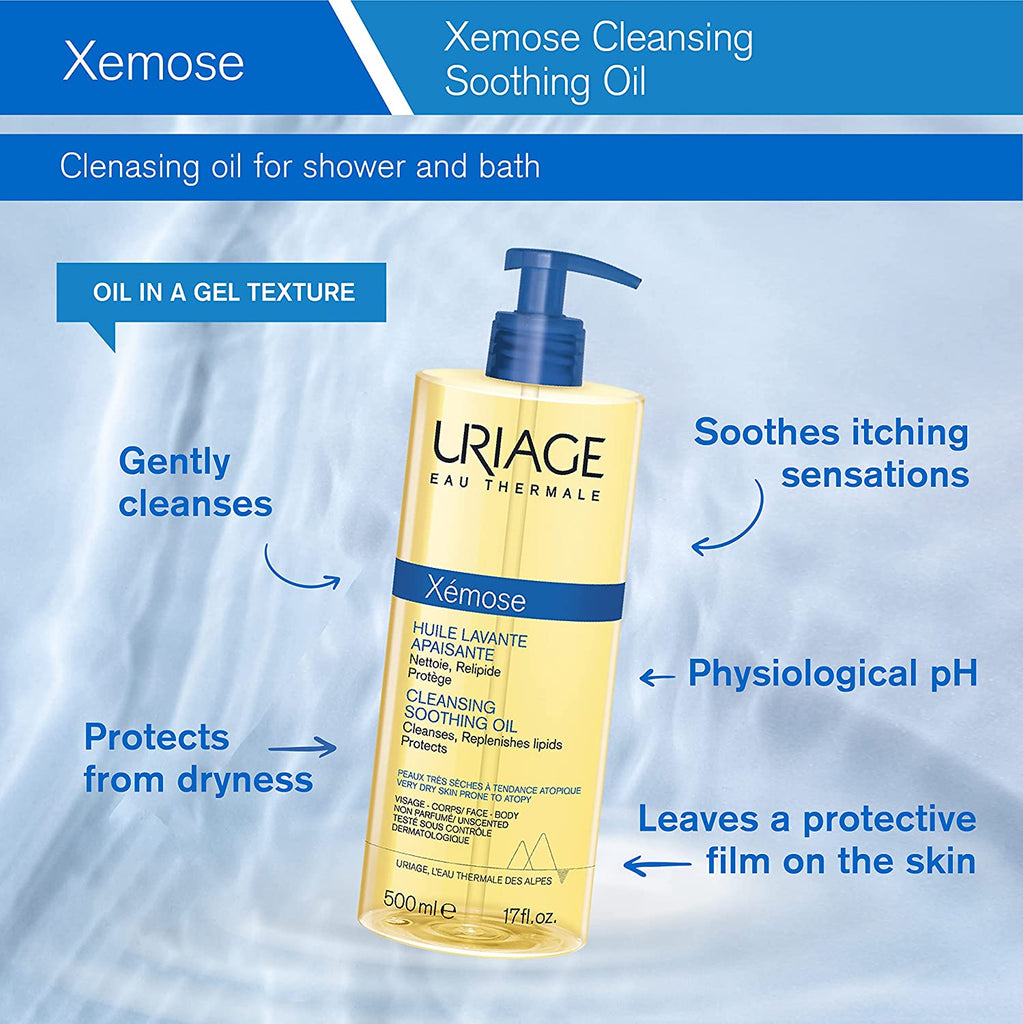 URIAGE Xemose Cleansing Soothing Oil 17 Fl.Oz. | Face and Body Cleanser That Brings Instant and Long-Lasting Comfort to Very Dry Skin & Soothes Itching Sensations | Soap-Free, Fragrance-Free - Free & Fast Delivery