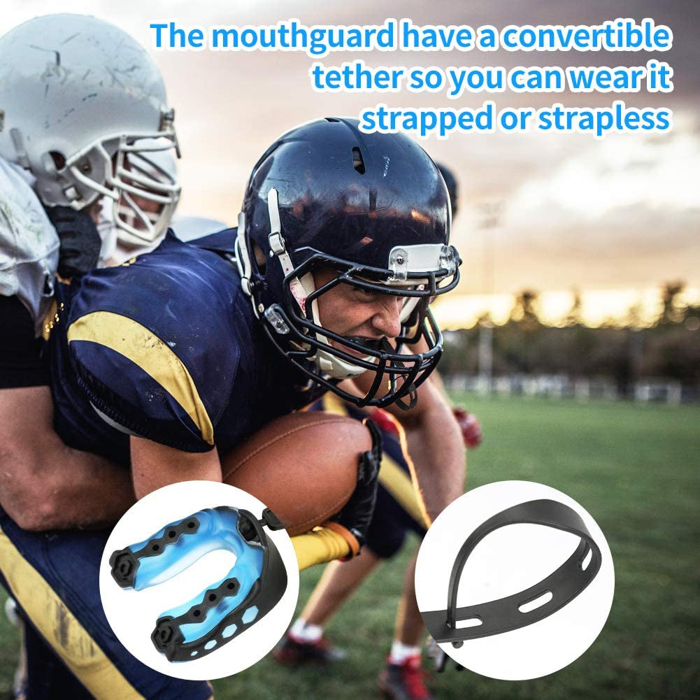 Number-One 2 Pack Soft Mouth Guard with Strap, Professional Sports Mouthguard for Boxing, Jujitsu, MMA, Football, Basketball, Hockey, Karate, Rugby Teeth Armor to Protect Braces for Adult & Youth