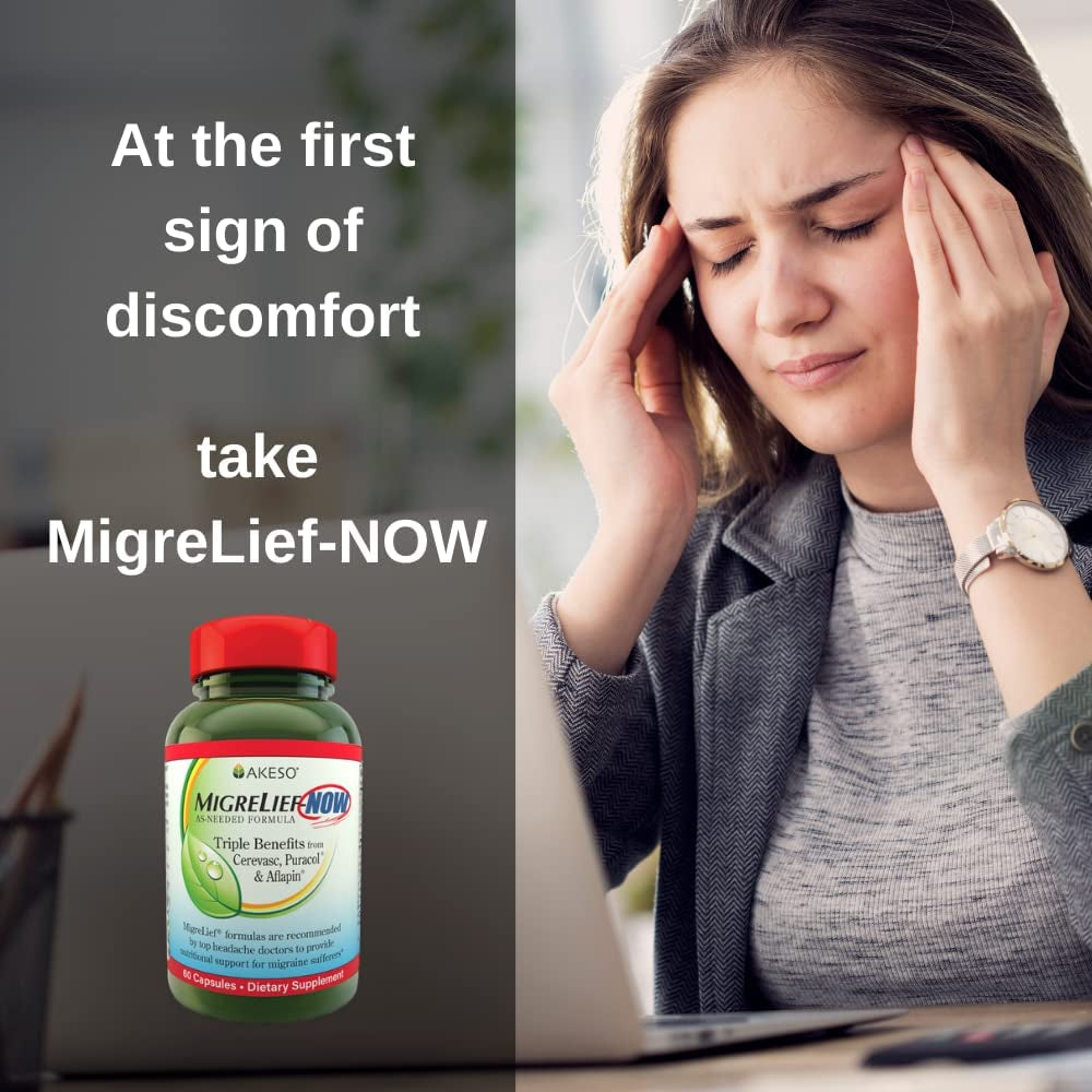 Migrelief-Now Fast-Acting Formula, As-Needed Nutritional Support for Migraine and Headache Sufferers - 60 Vegetarian Capsules