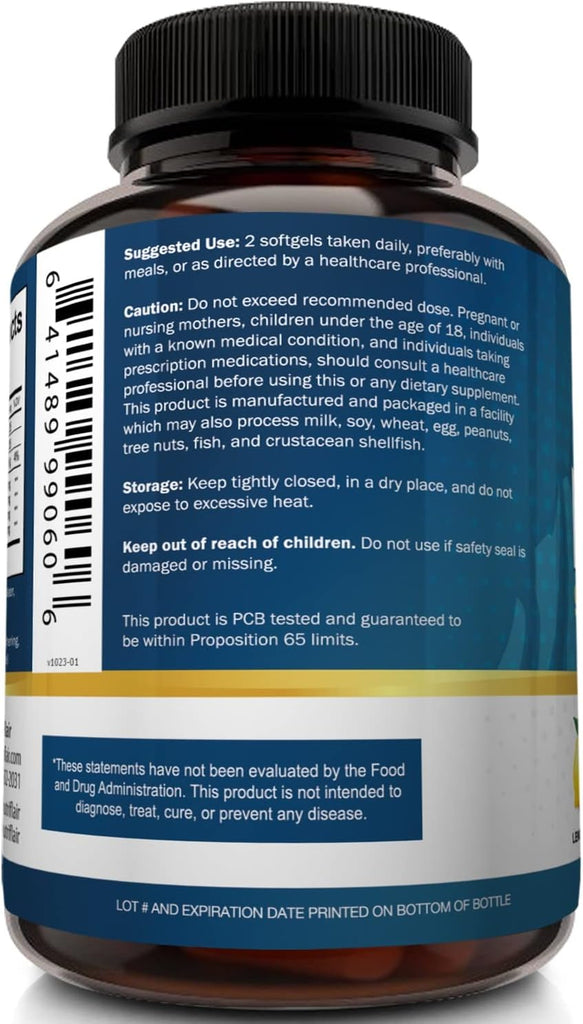 Nutriflair Omega-3 Fish Oil Supplement, 180 Softgels - Lemon Flavor - Triple Strength 900Mg EPA + 600Mg DHA, No Fishy Burps, Easy to Swallow - 90 Servings
