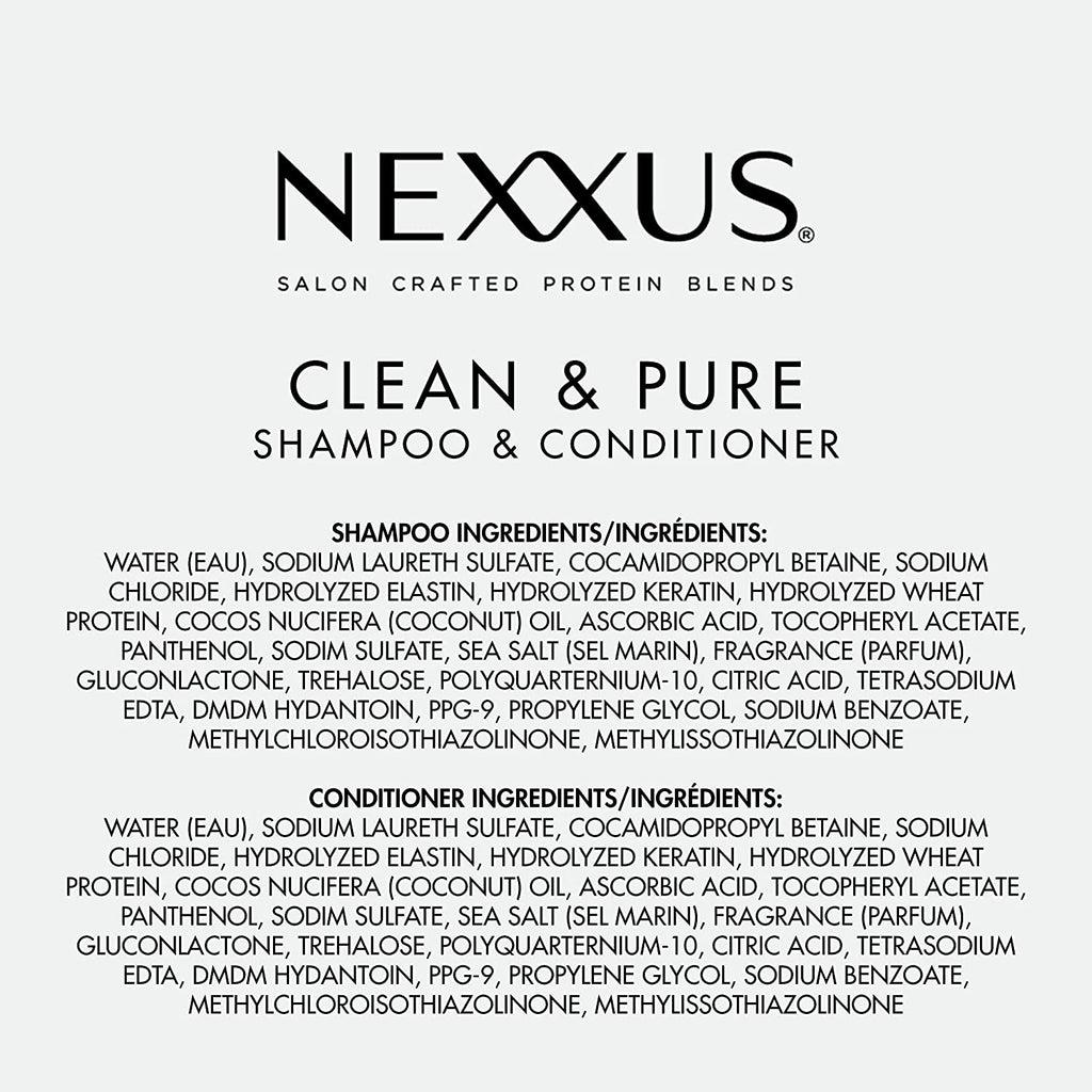 Nexxus Clean and Pure Clarifying Shampoo and Conditioner with Proteinfusion, 2-Pack for Nourished Hair Paraben Free Salon Shampoo 33.8 Oz