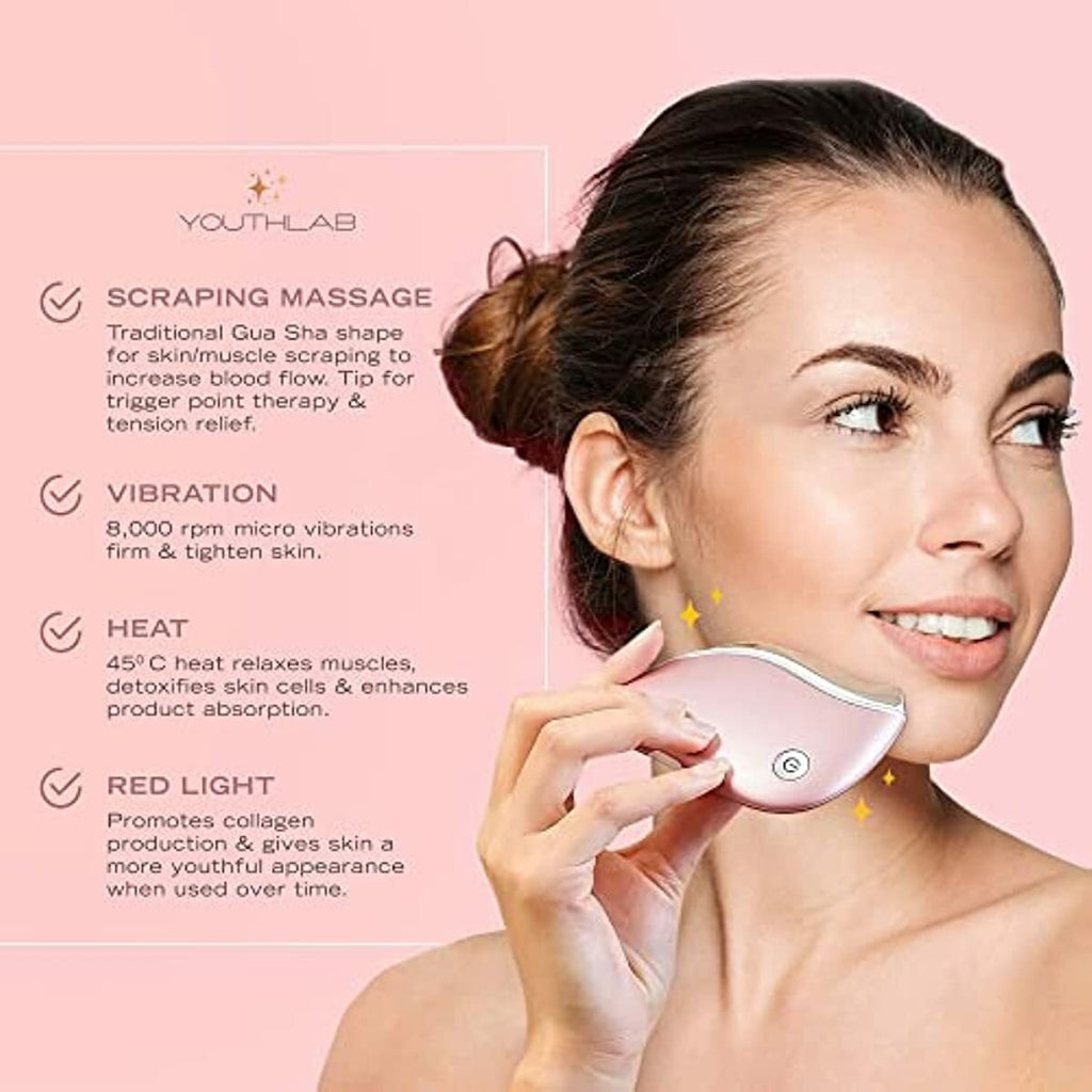YouthLab ProSculpt Gua Sha, Ultimate Skin Scraping Tool,Heat & Electric Vibration,Anti-Aging,Eye/Face Puffiness,Tension Relief, Acupressur (Rose Gold)