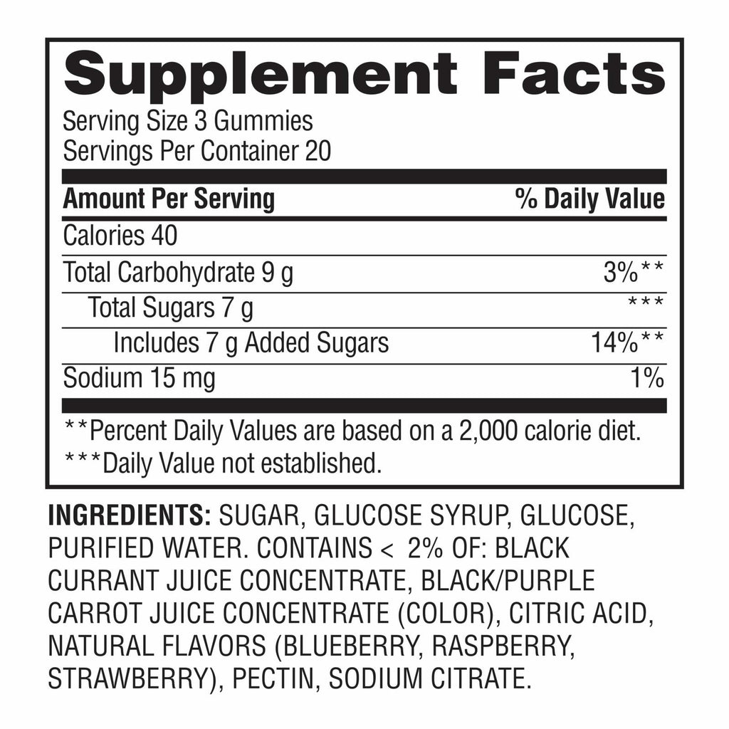 ReliOn Glucose Gummies, Raspberry, Strawberry & Blueberry, 60 Count