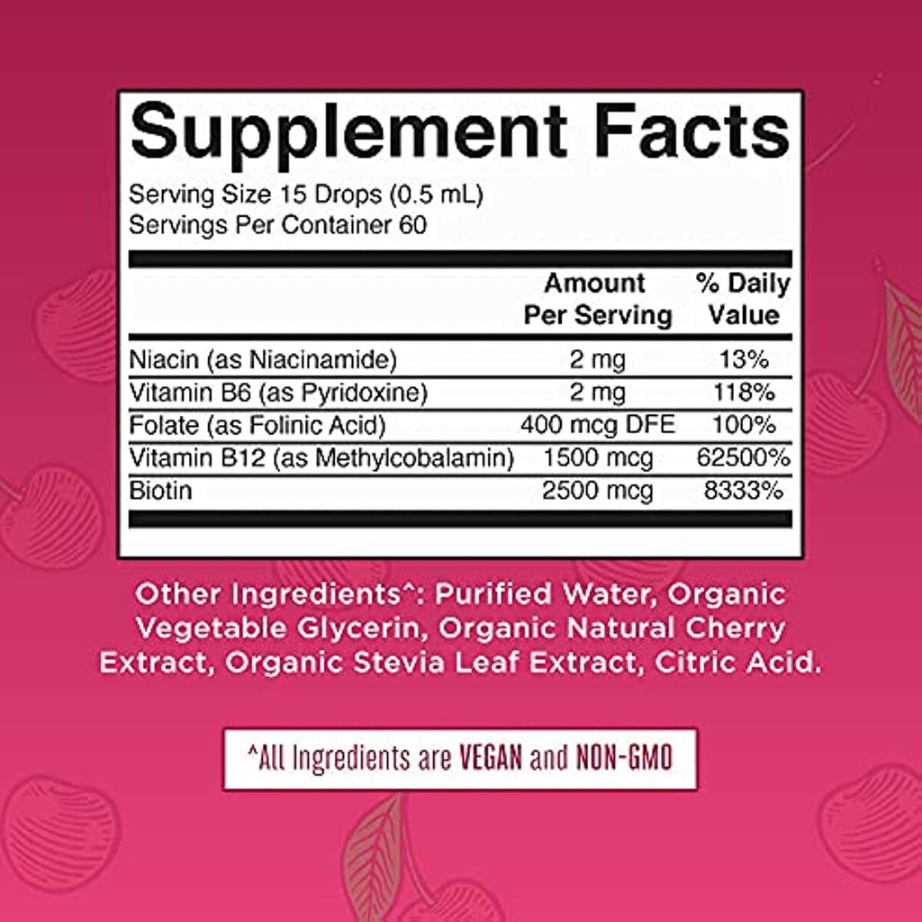 Vitamin B Complex with Biotin | B Complex Vitamin Supplement | 2 Month Supply | Liquid Vitamins for Hair Skin Nails | Energy Support Supplement | Vegan | Non-GMO | Gluten Free | 1 Fl Oz