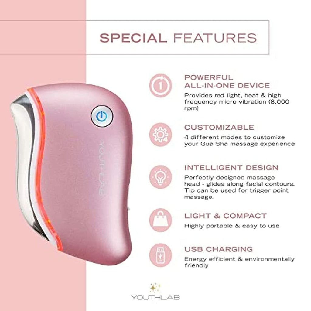 YouthLab ProSculpt Gua Sha, Ultimate Skin Scraping Tool,Heat & Electric Vibration,Anti-Aging,Eye/Face Puffiness,Tension Relief, Acupressur (Rose Gold)