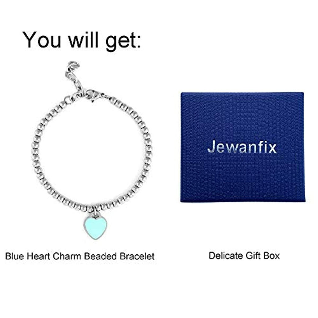 Jewanfix Charm Bracelet for Girls, Stainless Steel Love Heart Charm 4mm Beaded Delicate Bracelet Jewelry for Women Girls