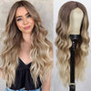 AISI QUEENS Long Wavy Wig Ombre Blonde Wigs for Women Synthetic Curly Hair Wigs Middle Part Heat Resistant Fibre for Daily Party Use