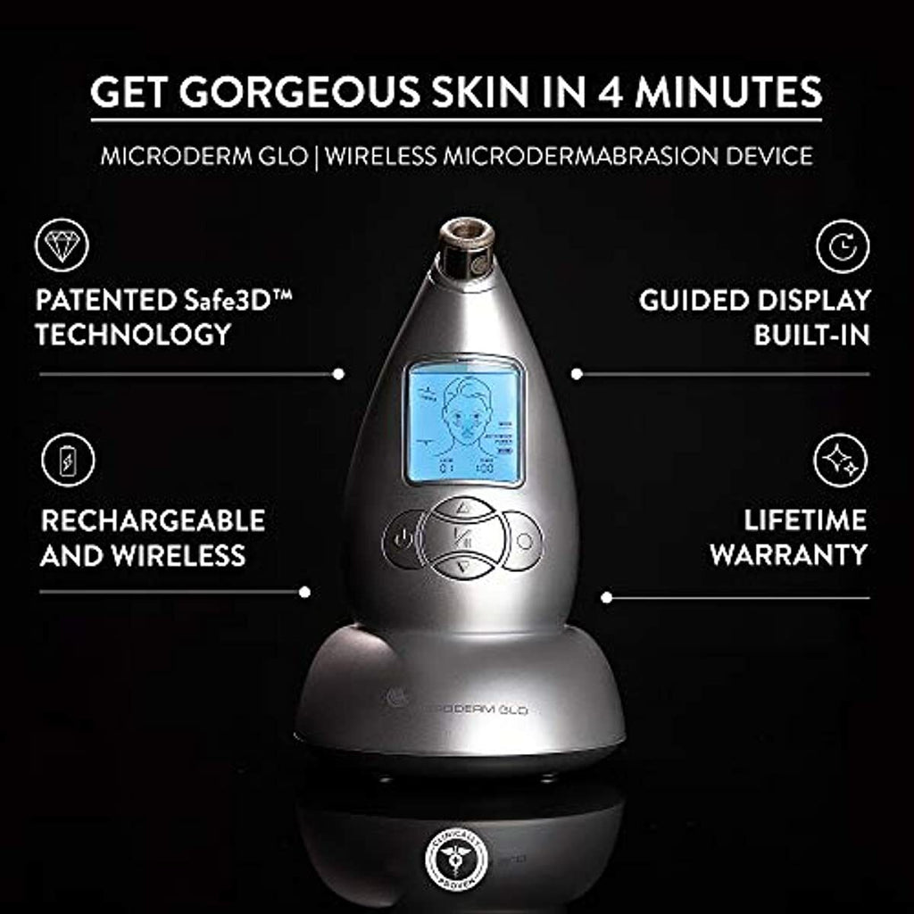 Microderm GLO Diamond Microdermabrasion Machine and Suction Tool - Clinical Micro Dermabrasion Kit for Tone Firm Skin, Advanced Home Facial Treatment System & Exfoliator For Bright Clear Skin