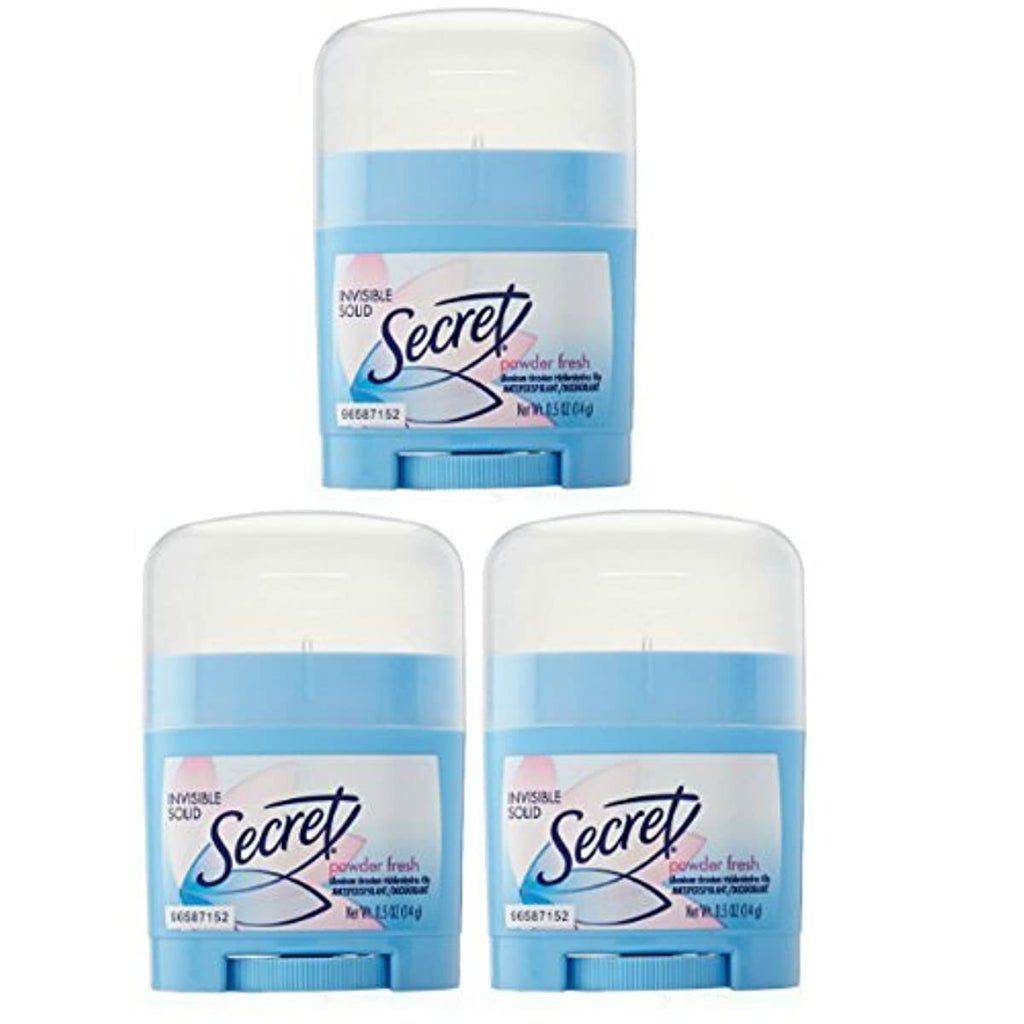 Secret Invisible Solid Antiperspirant and Deodorant, Powder Fresh, 0.5 Ounce Travel Size (Pack of 3)