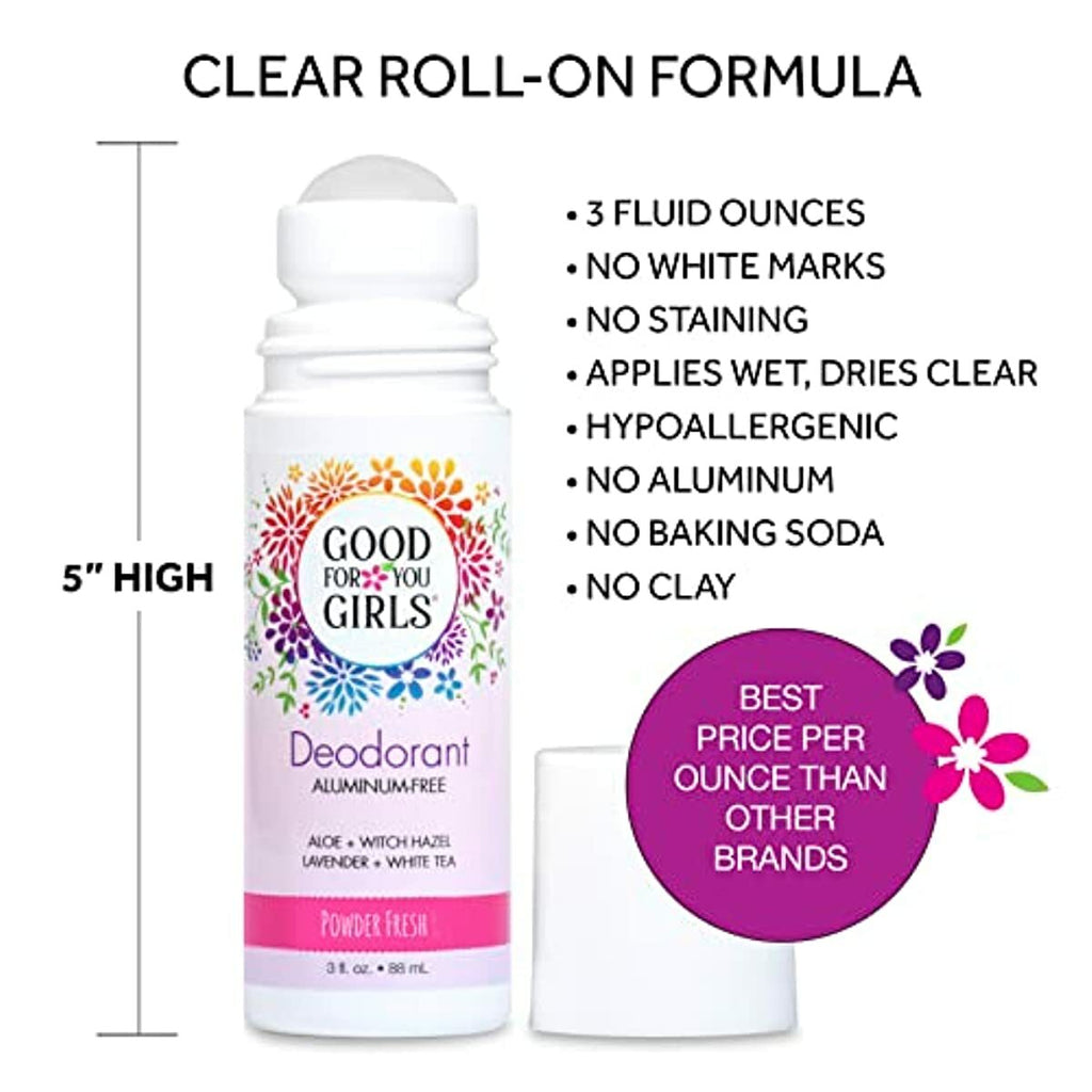 Good For You Girls Aluminum Free Natural Deodorant Roll-On Kids, Teens, Tween, Vegan (Powder Scent) (1)
