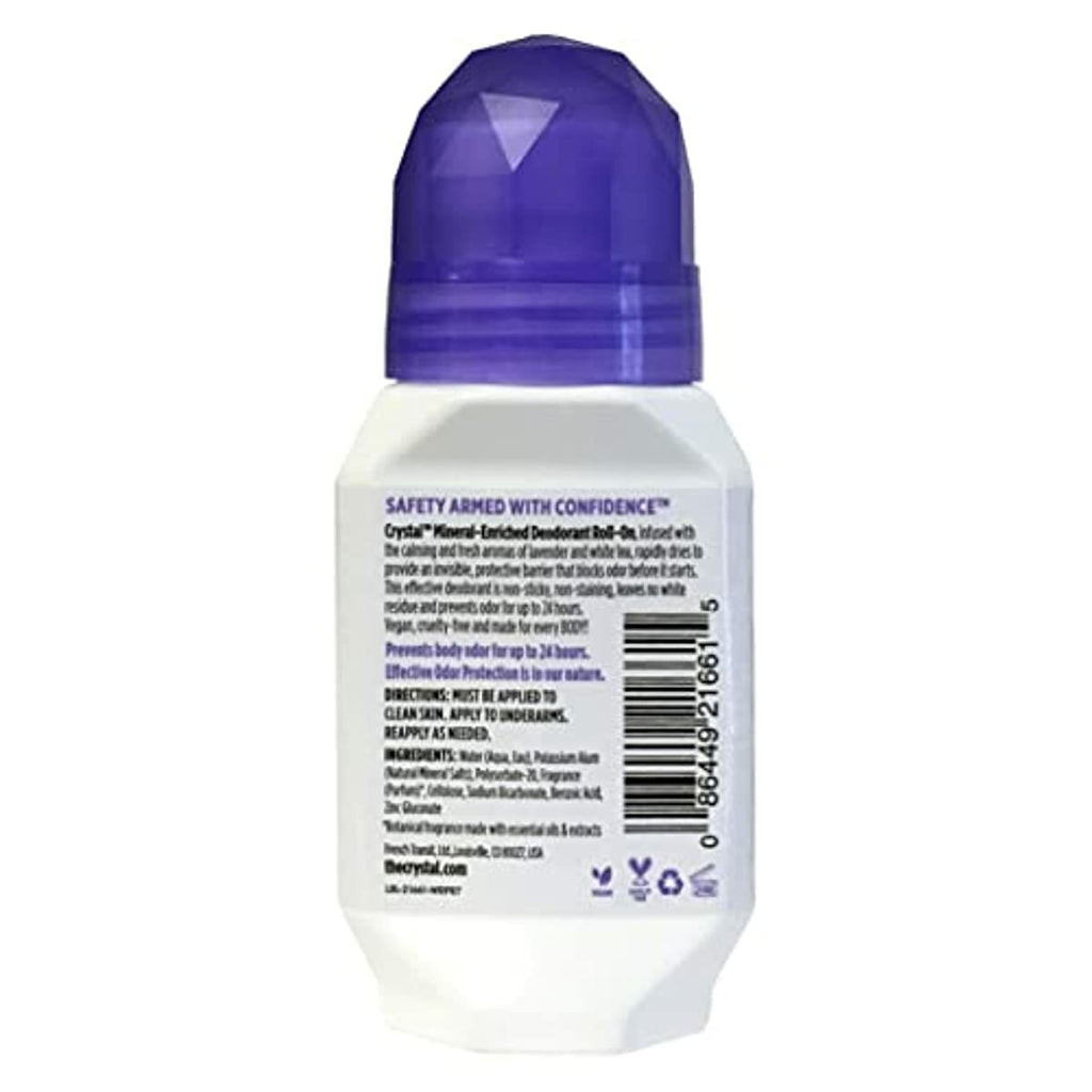 Crystal Mineral Deodorant Roll-On, Lavender & White Tea, Purple, 2.25 Fl Oz