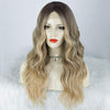AISI QUEENS Long Wavy Wig Ombre Blonde Wigs for Women Synthetic Curly Hair Wigs Middle Part Heat Resistant Fibre for Daily Party Use